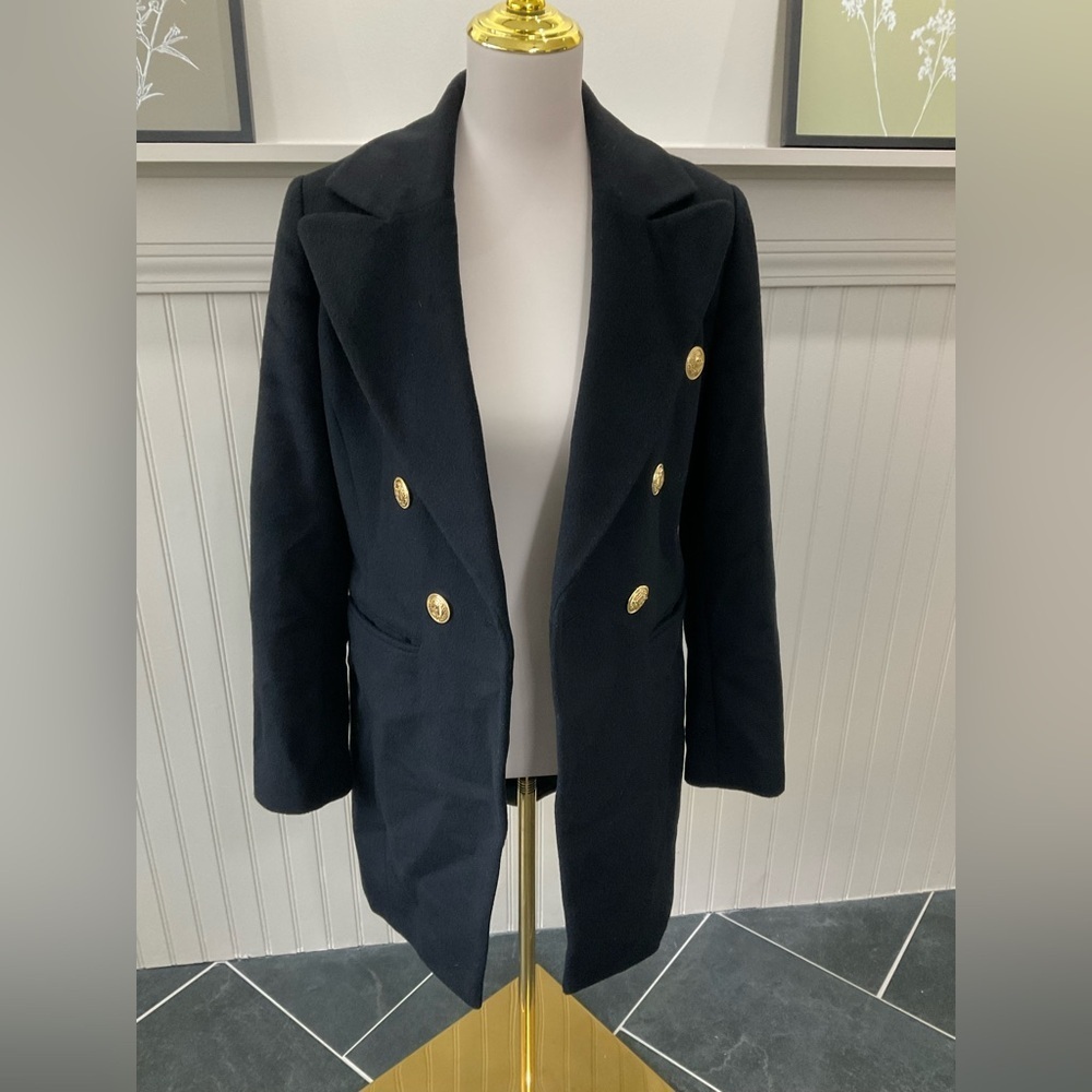 Sam Edelman Black Double Breasted Wool Blend Coat Size 8 - Picture 2 of 6